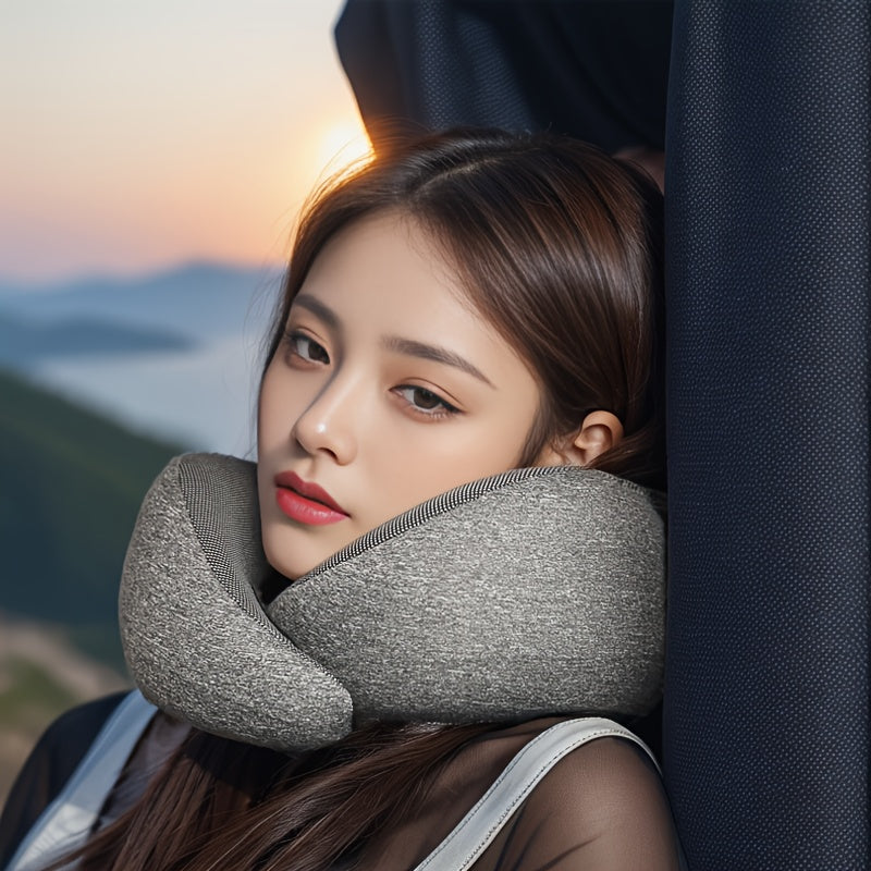 Comfortable Memory Foam 1pc Travel Pillow - Breathable, Machine Washable - For Airplane, Office, Car, and Home Lounging